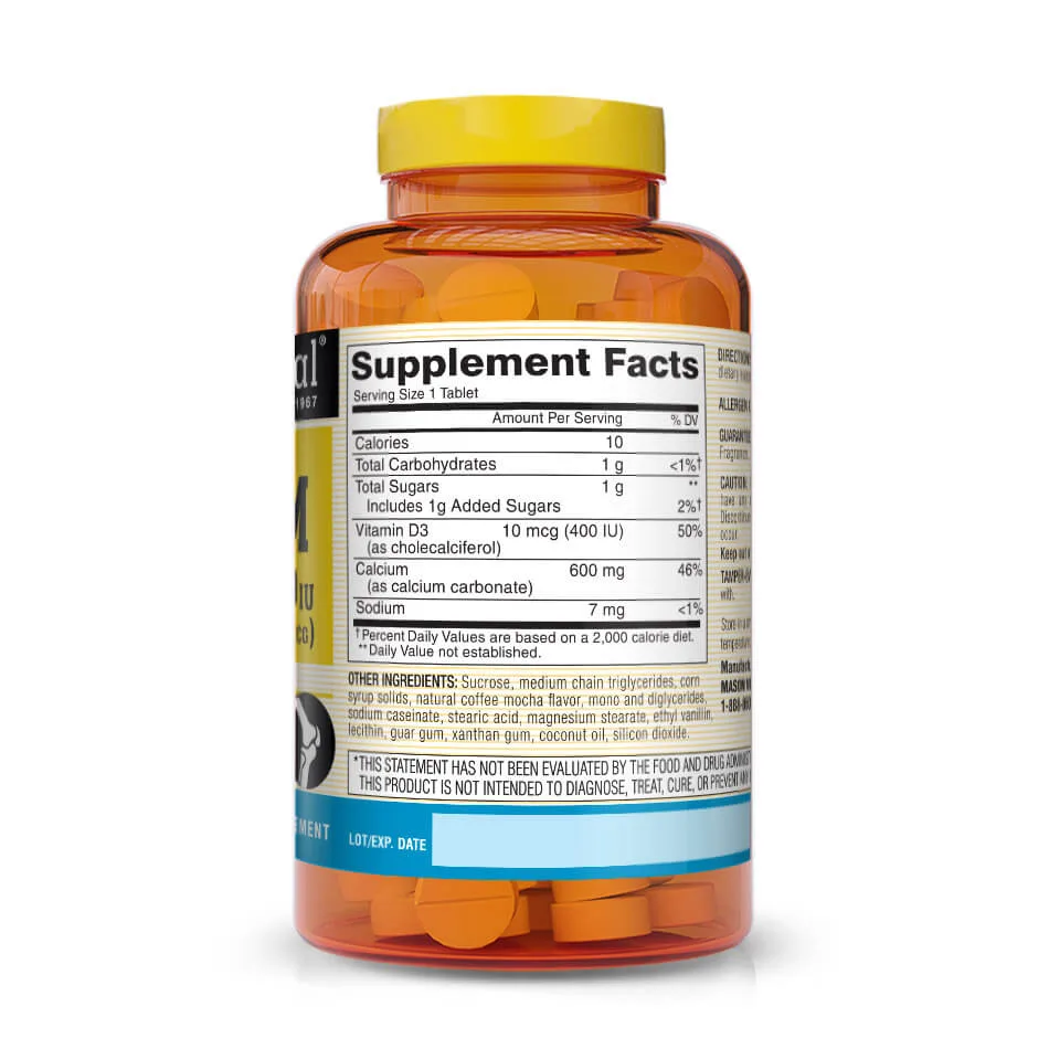 Calcium 600mg + D3 400IU (10mcg) Chewable Tablets (Coffee-Mocha Flavor) foto 2