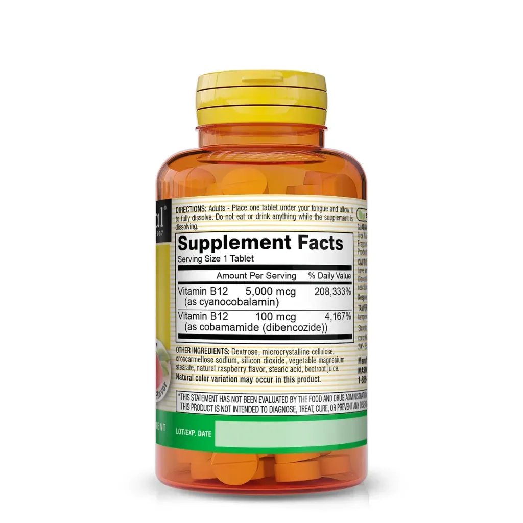 Vitamina B12 5,000 mcg - Se disuelve debajo de la lengua (sabor frambuesa) foto 2
