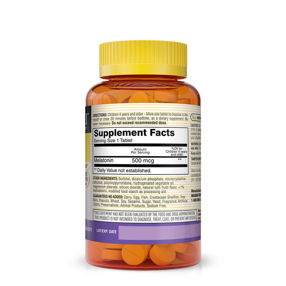 Melatonina para Niños Saludables, Tabletas de Disolución Rápida 500 mcg/0.5 mg